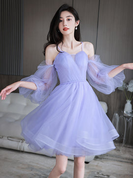 Lovely Lavender Short Party Dress Off Shoulder Dress, Cute Homecoming Dresses