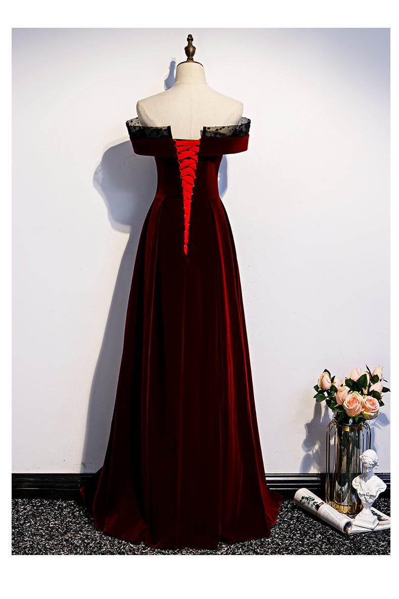 Dark Red Velvet Long Party Dress