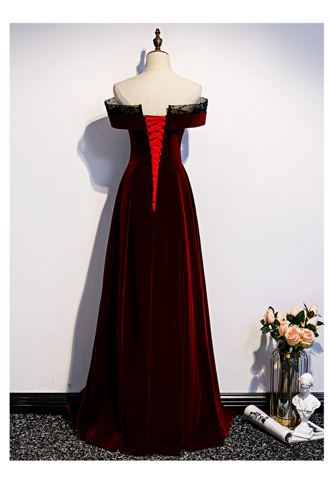 Charming Dark Red Velvet Long Prom Dress, Junior Prom Dress, Evening G ...