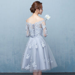 Lovely Grey Tulle Homecoming Dress with Lace, Short Party Dress