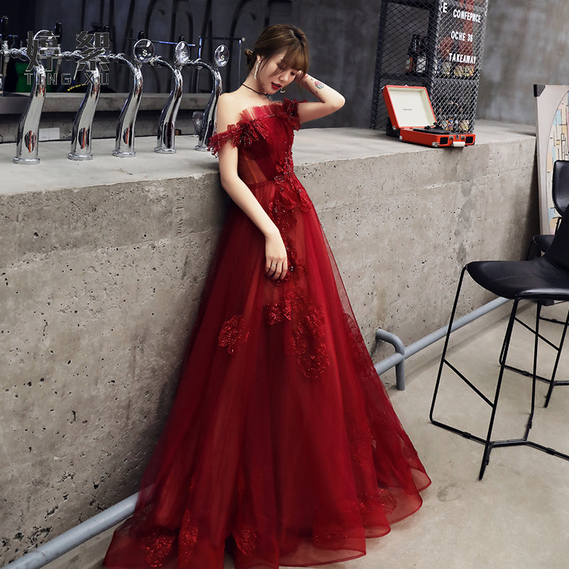 Elegant Dresses Red Flowy Prom Dresses Long One Shoulder Red Dress With Bow Shoulder And Printed Elegant Dresses Red Flowy Prom Dresses Long One Shoulder Red Dress With Bow Shoulder And Printed