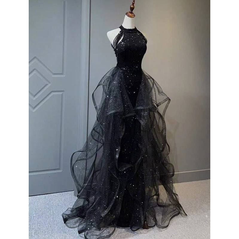 Halter Illusion Long Boho Tulle Dresses Steel Grey Plus Size