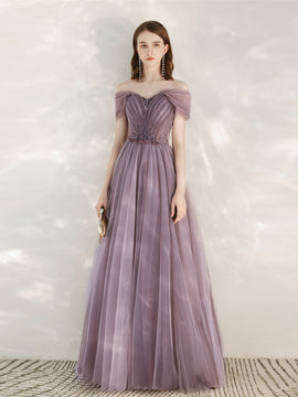 Light Purple Sweetheart Off ShoulderTulle A-line Formal Dress, Purple Prom Dress Evening Dress