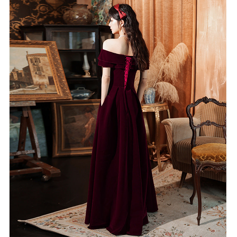 Dark Red Velvet Long Party Dress Prom Dress 2022, A-line Formal Dresse Cutedressy Dark Red Velvet Long Party Dress Prom Dress 2022, A-line Formal Dresse Cutedressy
