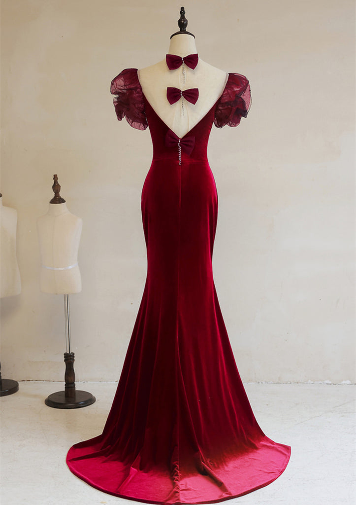 Wine Red Mermaid Straps Satin Chic Party Dress