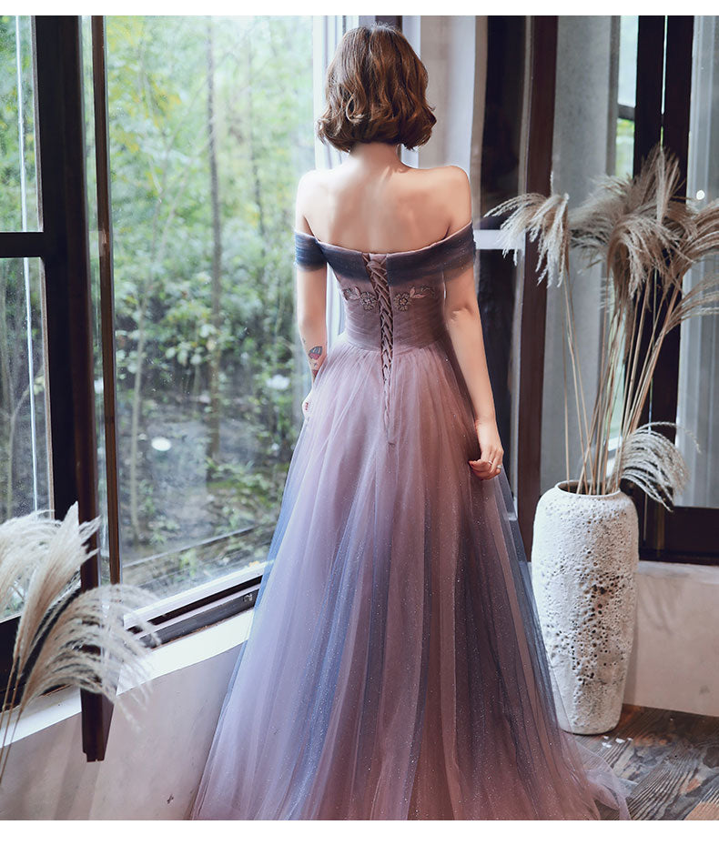 Unique Gradient Sweetheart Long Formal Dress, Off Shoulder Eevning Dress Prom Dress