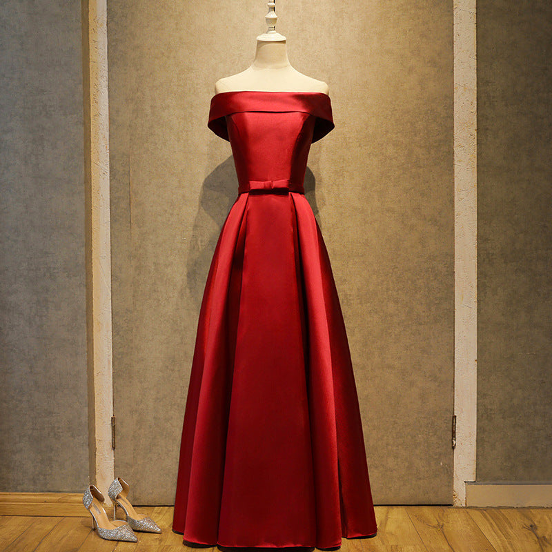 High Quality Wine Red Satin Simple Floor Length Bridesmaid Dress, Red Prom Dress