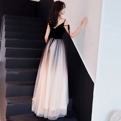 Charming Black Gradient Tulle and Velvet Long Party Dress,Black Party Dress