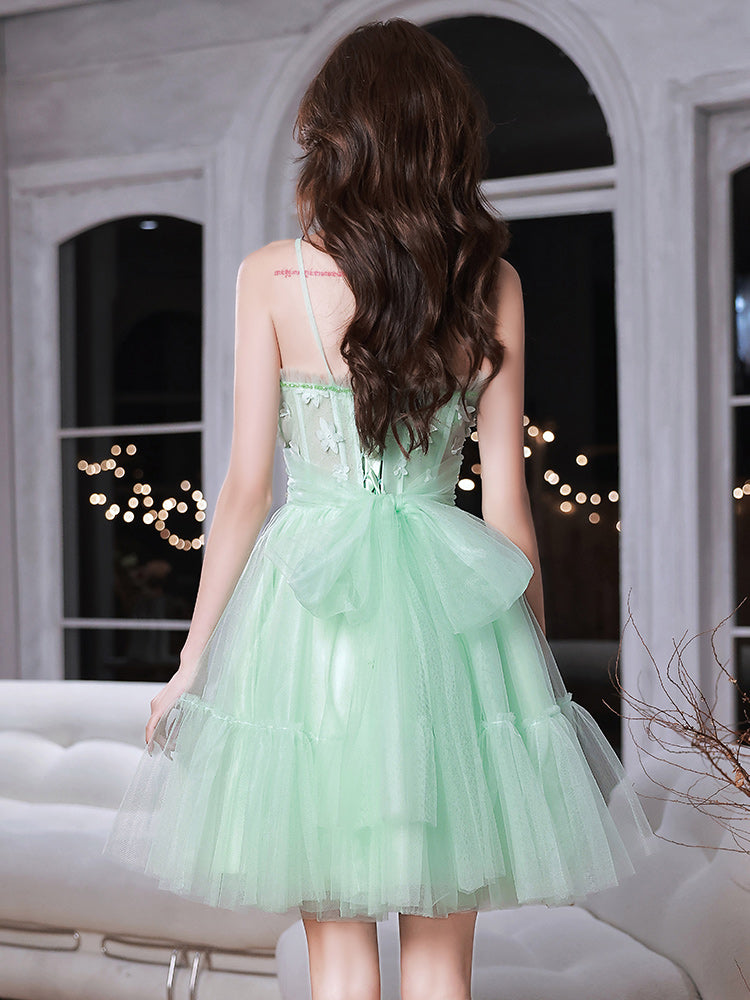 Light Green Sweetheart Tulle Beaded Straps Homecoming Dress, Green Pro Cutedressy Light Green Sweetheart Tulle Beaded Straps Homecoming Dress, Green Pro Cutedressy