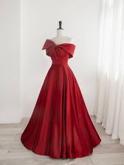 Red Sweetheart Long Prom Party Dress, Red Formal Dress With Bow