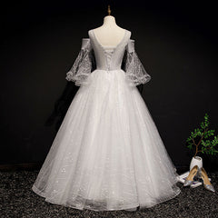 Charming Floral and Lace Ball Gown Sweet 16 Dress, Light Grey Party Dress