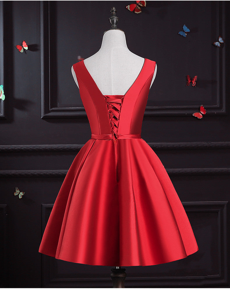 Dark Red Satin Homecoming Dress, Short Prom Dress Cutedressy Dark Red Satin Homecoming Dress, Short Prom Dress Cutedressy
