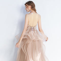 Lovely Tulle Layers Straps Party Dress with Lace, Long Evening Dress Prom Dress