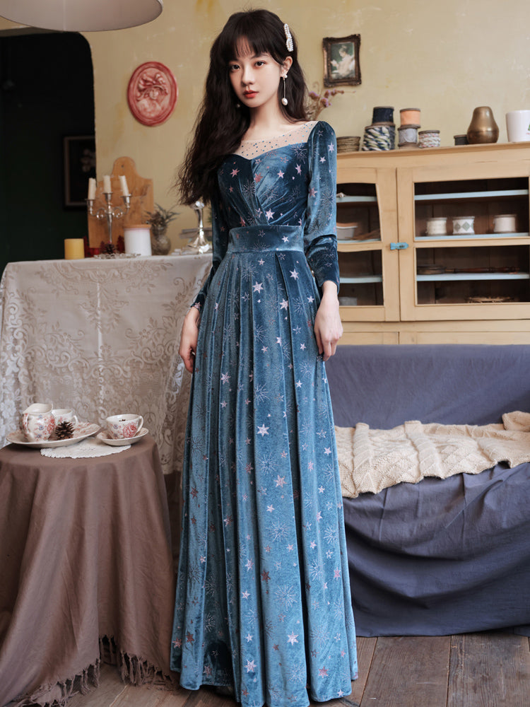 Blue evening dress custom made elegant dress sexy prom dress velvet dress,custom made Y1172 main image 0