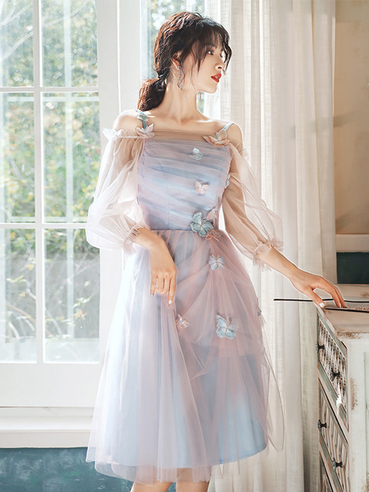 Lovely Light Blue and Pink Tea Length Graduation Dresses, Pink Short Prom Dresses Lovely Light Blue and Pink Tea Length Graduation Dresses, Pink Short Prom Dresses
