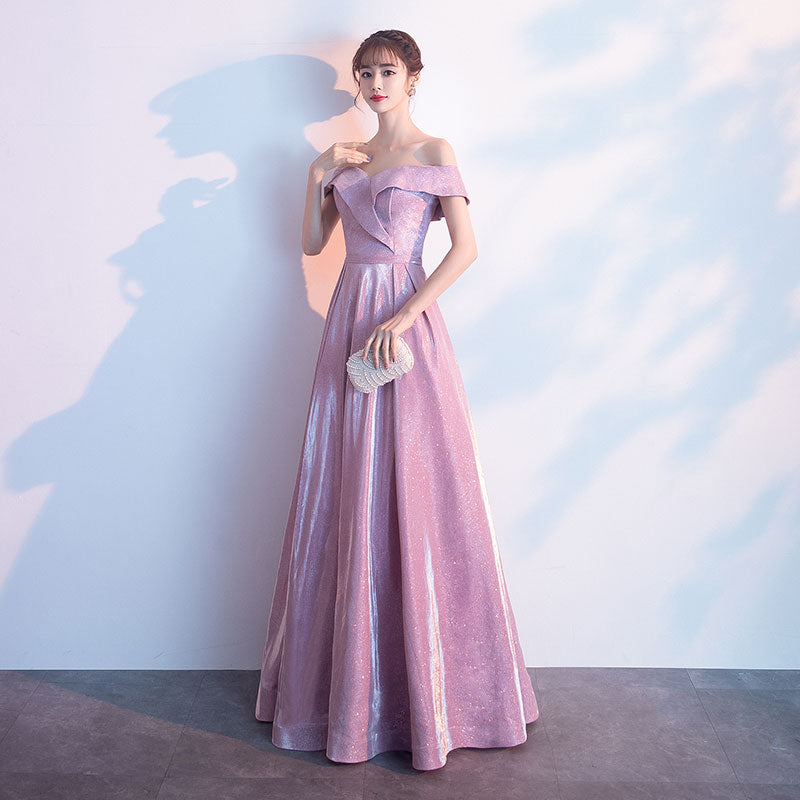 Beautiful Off Shoulder Pink Shiny Long Bridesmaid Dress, Cute Prom Dre Cutedressy Beautiful Off Shoulder Pink Shiny Long Bridesmaid Dress, Cute Prom Dre Cutedressy