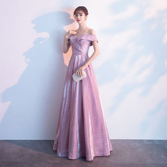 Beautiful Off Shoulder Pink Shiny Long Bridesmaid Dress, Cute Prom Dress