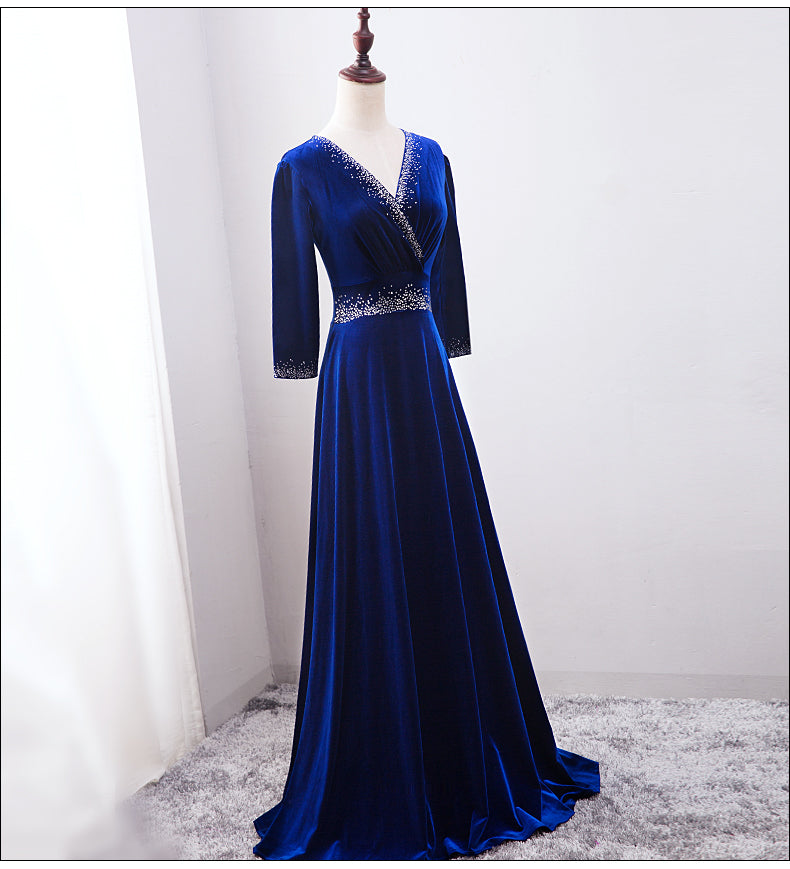 Beautiful Royal Blue Beaded Long Sleeves Wedding Party Dress, Blue Pro Cutedressy Beautiful Royal Blue Beaded Long Sleeves Wedding Party Dress, Blue Pro Cutedressy