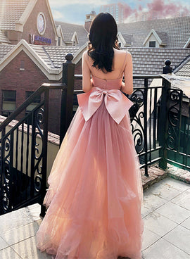 Pink Tulle Long Formal Dress Party Dress, Pink Tulle and Satin Prom Dress