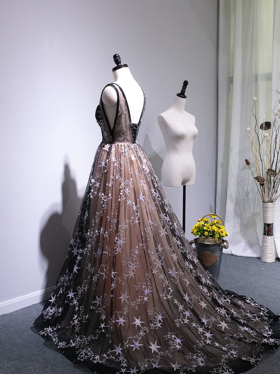 Charming Long Backless Tulle Evening Gown, Prom Dress Cutedressy Charming Long Backless Tulle Evening Gown, Prom Dress Cutedressy