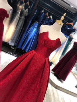 Dark Red Satin Floor Length Party Gown, Prom Dress, Elegant Evening Dress