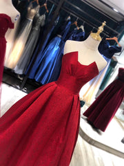 Dark Red Satin Floor Length Party Gown, Prom Dress, Elegant Evening Dress