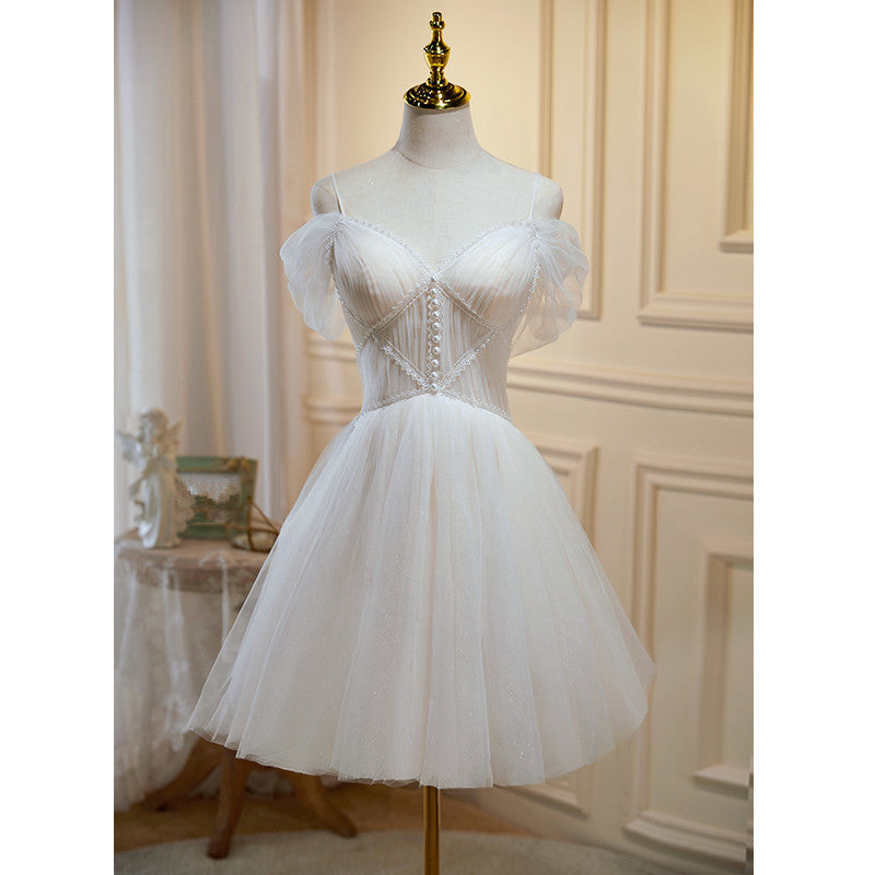 Lovely Off Shoulder Knee Length Prom Dress, Ivory Homecoming Dresses Cutedressy Lovely Off Shoulder Knee Length Prom Dress, Ivory Homecoming Dresses Cutedressy