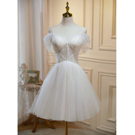 Lovely Off Shoulder Knee Length Prom Dress, Ivory Homecoming Dresses