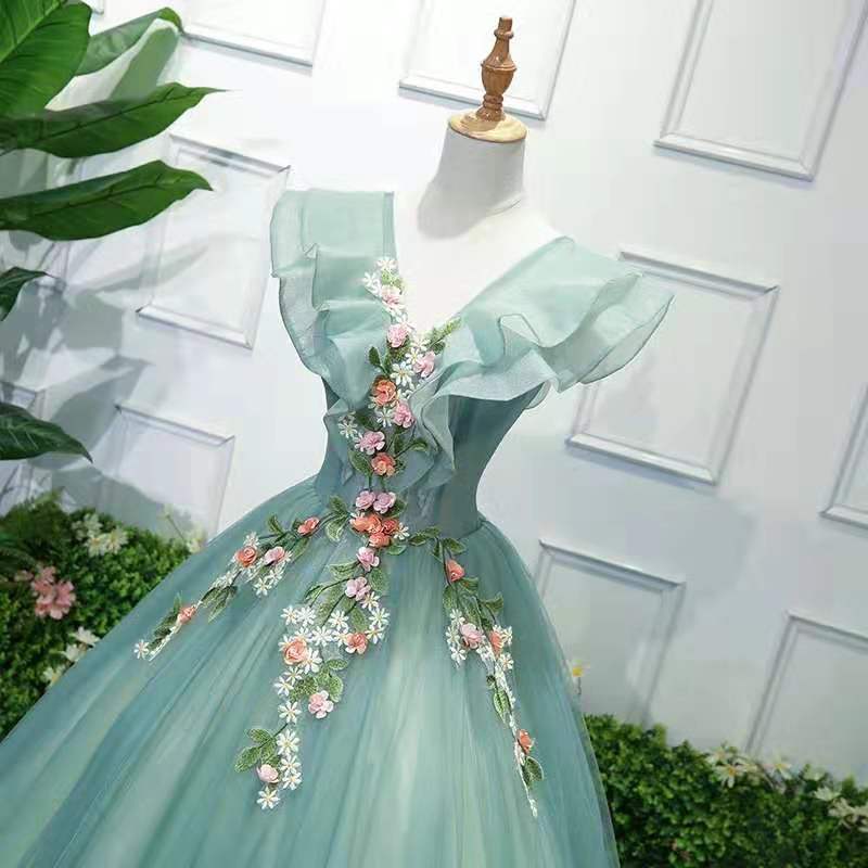 Charming Green Off Shoulder Ball Gown Party Dress, Sweet 6 Dress
