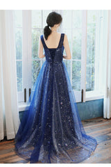 Charming Navy Blue Long Party Dress with Sequins, Blue Evening Gown Prom Dress