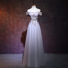 Beautiful Sweetheart Grey Tulle Long Party Dress, Grey Prom Dress