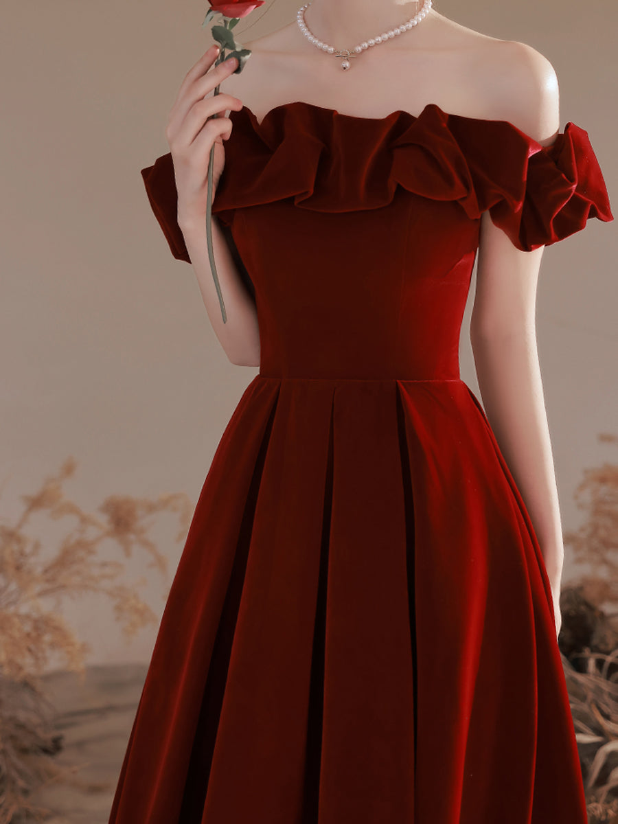 Off Shoulder Simple Velvet Long Evening Dress Prom Dress, Dark Red For Cutedressy Off Shoulder Simple Velvet Long Evening Dress Prom Dress, Dark Red For Cutedressy