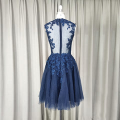 Cute Navy Blue Knee Length Homecoming Dress, Short Prom Dress