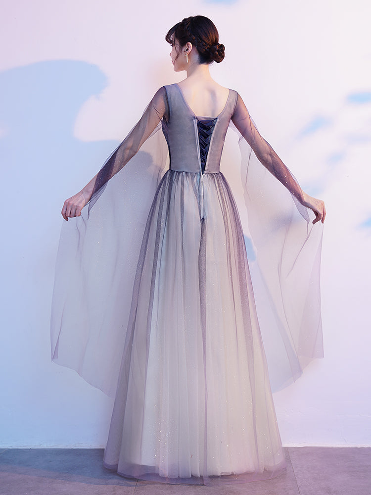 Gradient V-neckline Tulle Party Dress, A-line Gradient Evening Dress Prom Dress Evening Dress