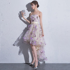 Beautiful High Low Flowers Tulle Homecoming Dress, Fashionable Short Party Dress