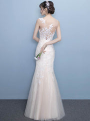 Beautiful Mermaid Tulle with Applique Round Neckline Long Evening Dress, Mermaid Lace Formal Dress