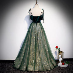 Custom Green Tulle and Velvet Straps Long Party Dress, Green Prom Dress for Kendel