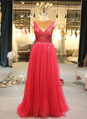 red tulle prom dress