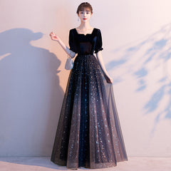 Sparkle Tulle with Velvet Short Sleeves Long Formal Dress, Bridesmaid Dress