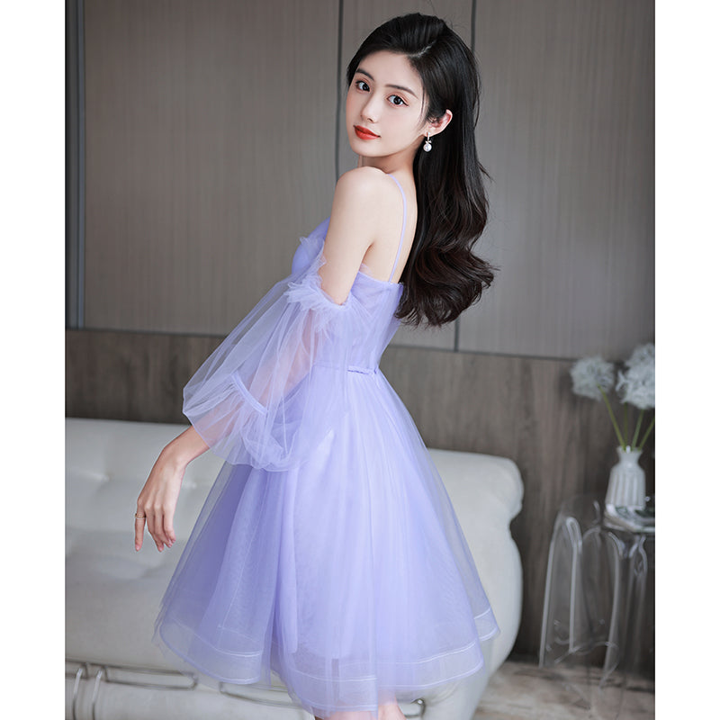 Lovely Lavender Short Party Dress Off Shoulder Dress, Cute Homecoming Dresses