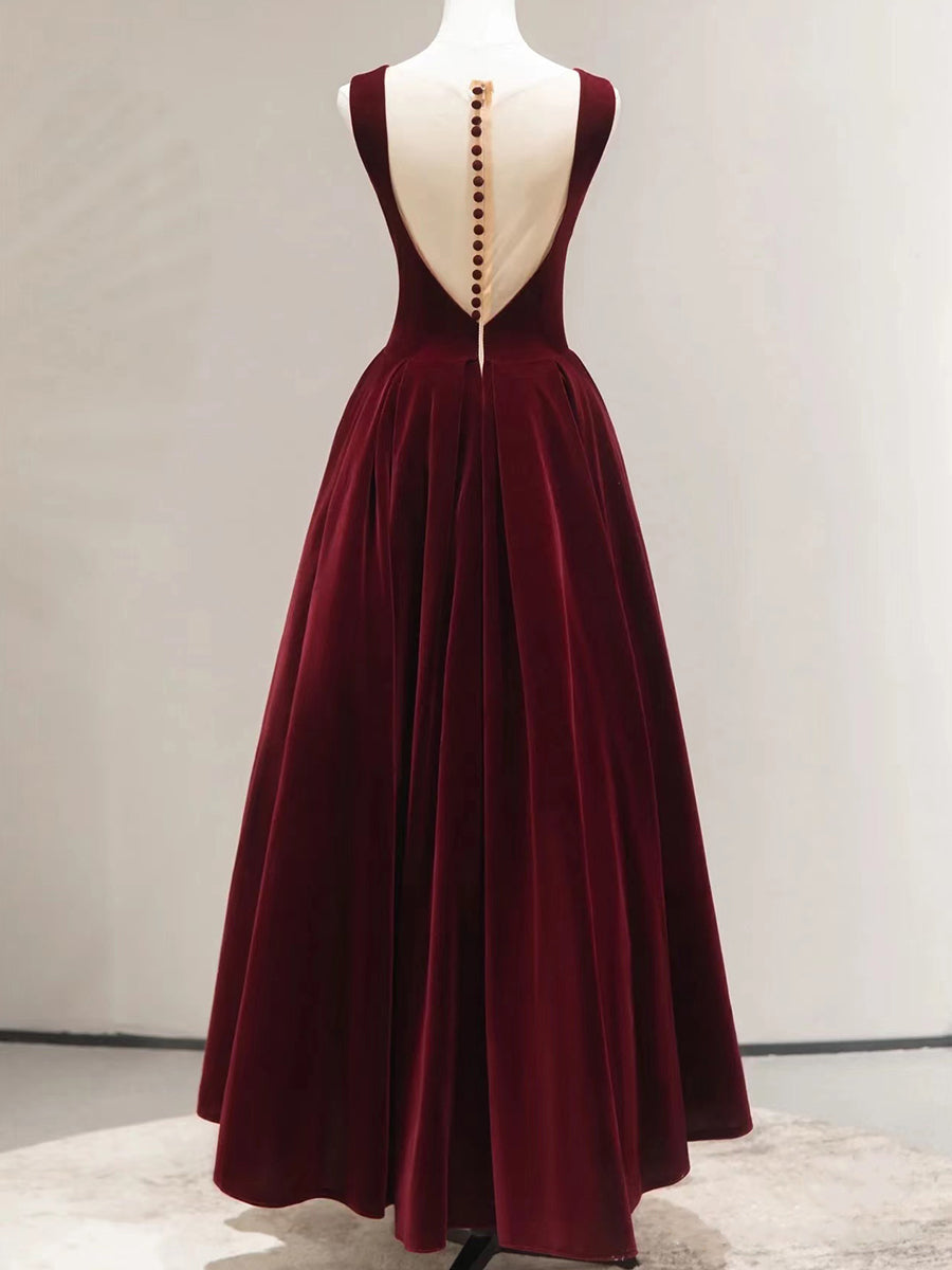 Beautiful Wine Red Velvet Long Simple Party Dress, Wine Red Bridesmaid Cutedressy Beautiful Wine Red Velvet Long Simple Party Dress, Wine Red Bridesmaid Cutedressy