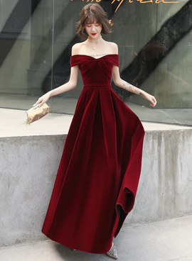 velvet off shoulder prom dress