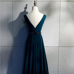 Beautiful Long V Back Evening Gown, Charming Green Party Dress