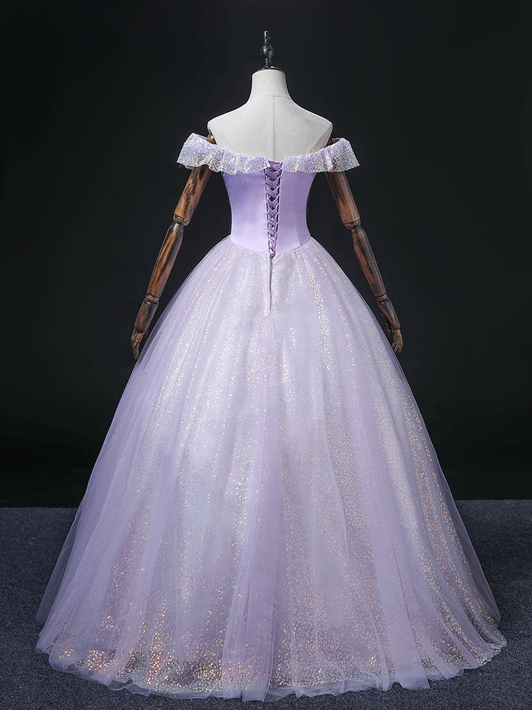 Lavender Tulle Sweetheart Off Shoulder Formal Dress, Long Party Dress ...