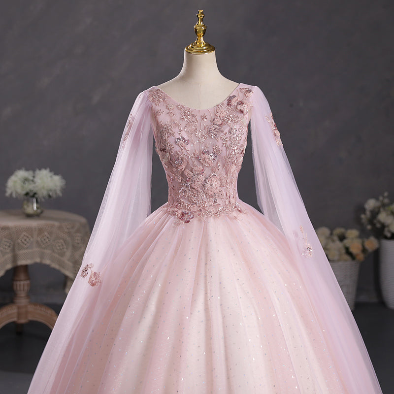 Pink Ball Gown V-neckline Floral Lace Sweet 16 Dress, Pink Ball Gown P Cutedressy Pink Ball Gown V-neckline Floral Lace Sweet 16 Dress, Pink Ball Gown P Cutedressy