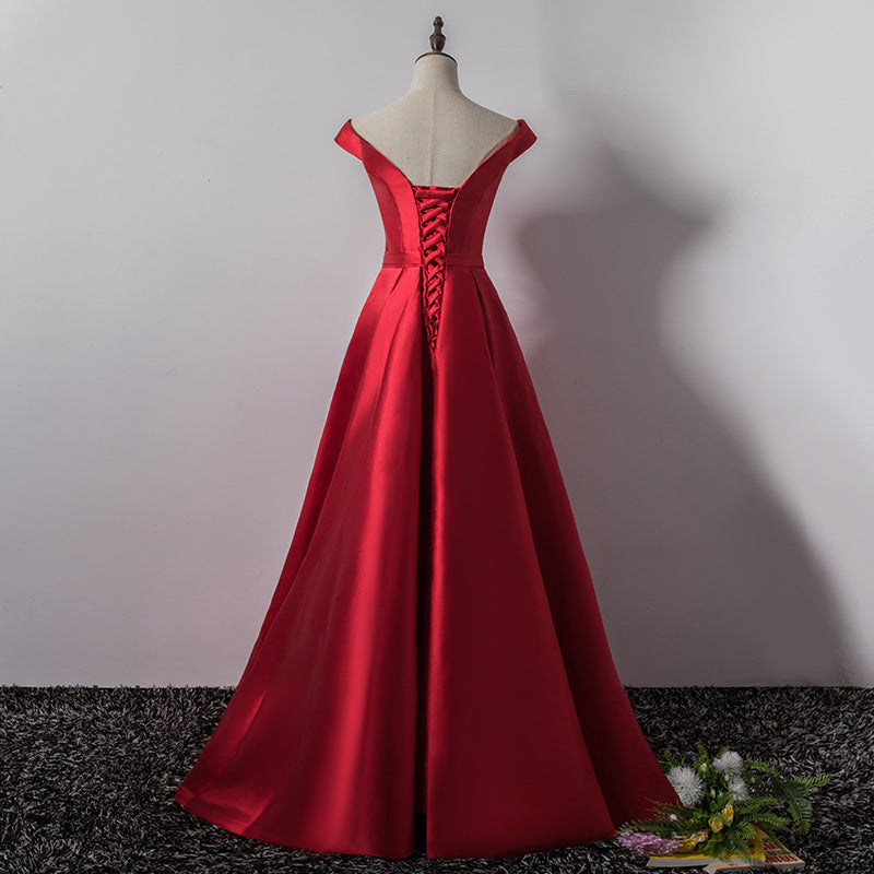 Charming Red Satin Long Party Dress, Red Prom Gown