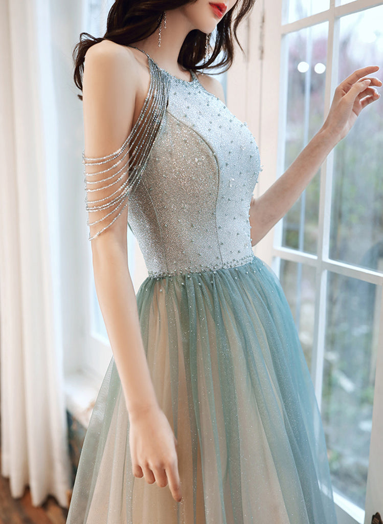 A-Line Green Shiny Tulle Layered Homecoming Party Dress main image 0