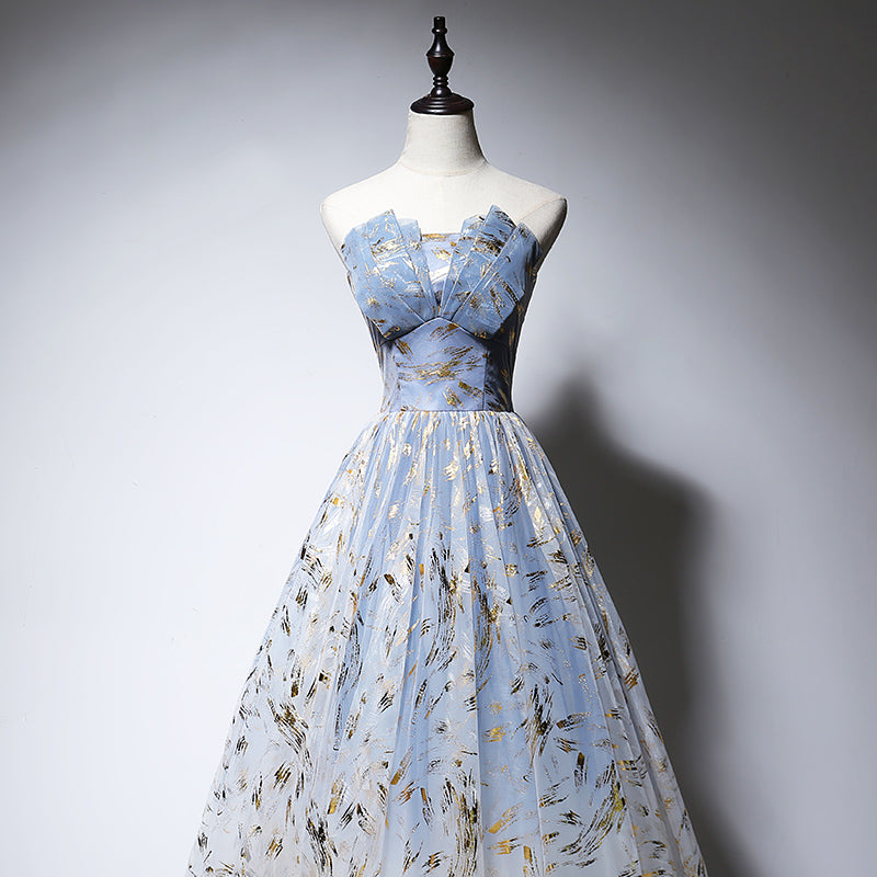 Charming Blue Tulle Long A-line Prom Dress, Handmade Formal Gown Cutedressy Charming Blue Tulle Long A-line Prom Dress, Handmade Formal Gown Cutedressy