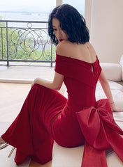 Beautiful Red Off Shoulder Mermaid Evening Dress with Bow, Red Party Dress Formal Dress