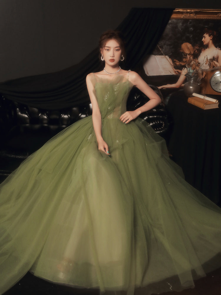 Light Green Tulle A-line Straps Formal Gown 2022, Green Evening Party Cutedressy Light Green Tulle A-line Straps Formal Gown 2022, Green Evening Party Cutedressy